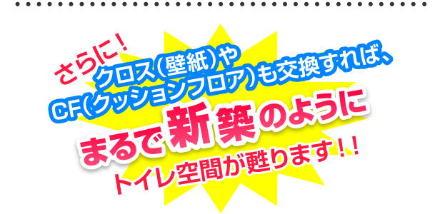 さらに、クロスやクッションフロアを交換すれば、まるで新築のようにトイレ空間が蘇ります