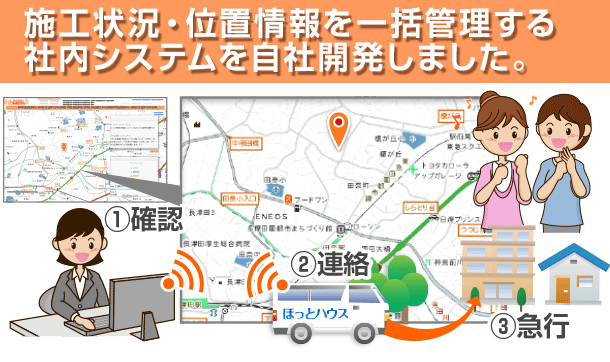 施工状況・位置情報を一括管理する社内システムを自社開発しました。